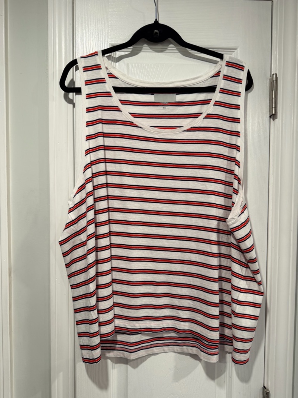 NWOT J. Crew Size 3X Red Blue Stripe Lightweight Cotton Relaxed Fit Tank Top